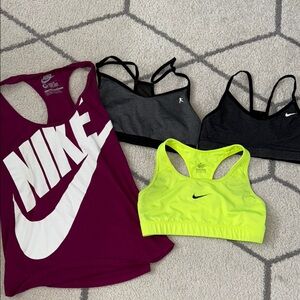 Nike Women's Sports Bras and Tank Set - Black, Gray, Yellow, Purple.